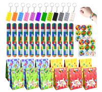 12 ensemble de sacs de fête d'anniversaire de fête de blocs de construction, cadeaux de fête pour enfants, porte-clés de blocs de construction, sac cadeau, autocollants, souvenirs d'anneau Pat
