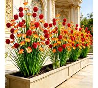 12 ensembles de bouquets de verdure artificielle de grande taille de haute qualité pour l'extérieur, bouquets de fleurs artificielles rouges et orange, fleurs artificielles imperméables pour jardin, b