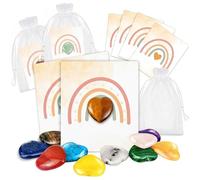 12 ensembles de cristaux en forme de cœur minerai naturel avec cartes et sacs bénédiction, pierres cœur pour cadeaux fête d'anniversaire, cadeaux pour enfants, pierres souci, cris