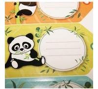 12 étiquettes adhésives scolaires - Rectangle - Pandas Blanc