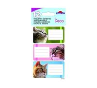12 étiquettes adhésives scolaires - Rectangle - Photos de chats Blanc G