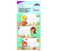 12 étiquettes adhésives scolaires - Rectangle - Sirènes - Paillettes Blanc G