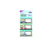 12 Étiquettes Adhésives Scolaires - Rectangle - Voiture De Police, Camion De Pompier