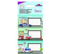12 Étiquettes Adhésives Scolaires - Rectangle - Voiture De Police, Camion De Pompier