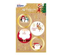 12 Étiquettes Kraft Cadeaux De Noël Avery