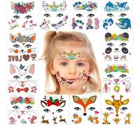 12 Feuilles Animaux Tatouages Du Visage Pour Enfants, Tatouage Temporaire Du Visage Pour Filles Et Garçons, Sirène Licorne Dauphin