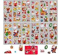 12 Feuilles Autocollants de Noël Stickers Père Noël Gommettes Étiquette Adhésif Bricolage Enfant Motif 3D Décoration Cadeau Fête Scrapbooking