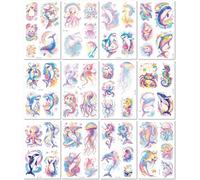 12 Feuilles Autocollants Tatouages Pour Enfants Sur Le Thème Du Monde Sous Marin Pailleté Imperméables Pour Le Bain Avec Des Requins Et Des Méduses Pour Décorer La Baignoire