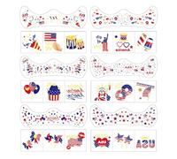 12 feuilles d ' autocollants de visage à d ' eau à de drapeau national pour les fêtes et célébrations du jour de l ' indépendance des et adultes, art permanent du visage à glissière