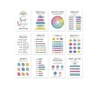 12 feuilles d'affiches sur la santé mentale, 25,4 x 35,6 cm, tableau mural d'angle apaisant pour salle de ureau, conseil, décoration, affirmation positive, art mural scolaire