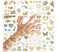 12 Feuilles De Tatouages Temporaires Arc-En-Ciel Papillon Coeur Arc-En-Ciel Drapeau Autocollant D'art Corporel 130+ Styles De Paillettes Tatouages De Fierté Pour Filles Garçons Fête