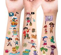 12 feuilles de tatouages temporaires de pirates, autocollants de canon pirate de Neverland, poudre de Jake Capitaine, tatouages imperméables, fournitures et cadeaux pour fête d'anniversaire de pirates