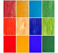 12 Feuilles de Vitrail Coloré 10,2x15,2 cm，Accessoires Multifonctionnels pour Projets de Vitrail, Mosaïque de Verre Créations Artistiques,Vitraux de Cathédrale Diversifiés pour Décoration DIY Maison