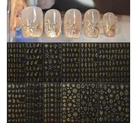 12 feuilles environ 800 pièces Autocollants d'art pour ongles fleurs d'or 3D auto-adhésifs Fournitures pour ongles fleurs d'or feuilles dentelle Designs géométriques pour ongles Décoration pour ongles