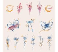 12 Feuilles Faux Tatouage Réalistes, Tatouage De Mots De Citations Inspirantes Pour Femmes, Fleurs Papillons Lune Lettres Tatouage Temporaire Femme Autocollant Imperméables