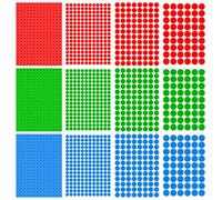 12 Feuilles Gommettes Rondes Autocollantes, Multicolore, Pastille Couleur, Autocollants à Points, Autocollants de Fermeture, pour Bureau, Famille, École, Bricolages (Rouge, Vert, Bleu, 8/10/15/20mm)