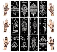 12 Feuilles Kit de Pochoirs Temporaires pour Tatouages au Henné pour les Mains