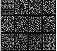 12 Feuilles Noël Autocollant Sticker Nail Ongle Auto-adhésif Décalque de Transfert Flocon de Neige Renne Cloches Blanc Stickers Pochoir Décoration DIY Manucure Pour Soirée Fête Anniversaire