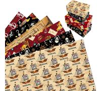 12 Feuilles Papier Cadeau Pirate,Papier Cadeau Carte Au Trésor Pour Anniversaire Enfant,Emballage Cadeau Garçon Fille 68x50cm