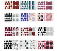 12 Feuilles Pied Ongle Autocollant, Nail Art Stickers Ongles Manucure, Autocollant Auto-Adhésifs pour Ongles de Pieds