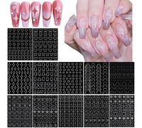 12 Feuilles Pochoirs en Vinyle Pour Nail Art, HOINCO Papillon Fleur Lune Étoile Coeur Croix Français Ongles Autocollants Modèle D'impression Pochoir Outil DIY Nail Art Décorations