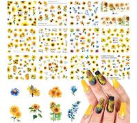 12 Feuilles Sticker Tournesol Ongles, 3D Stickers Ongles Marguerite, Stickers Ongles Nail Art Fleurs, pour DIY Ongles Décoration