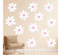 12 Feuilles Stickers Muraux Marguerite, Autocollant Mural Fleur Bohème Marguerite Autocollant Mural Décoller et Coller Papier Peint Fleur Blanche pour Maison Crèche Chambre Décoration
