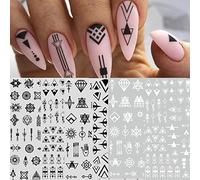 12 Feuilles Stickers Ongles Géométrique Nail Art Autoadhésif Autocollants Ongles Décoration Triangle mystérieux noir blanc Design Manucure