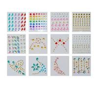 12 Feuilles Strass Autocollant Visage,Diamant Visage Maquillage,Tatouage Temporaire Perle Strass,Accessoires Pour Décoration Ongle,Maquillage,Oeil Corps