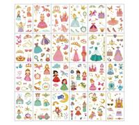 12 feuilles Tatouage Temporaire Princesse En Feuille D'Or, Style Dessin Animé Mignon, Pour Les Filles Sur Une Robe Rose.