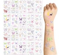 12 Feuilles Tatouage Temporaire, Tatouages Papillon Chat, Dessinés À La Main Chat Papillon Couleur Tattoo Ephemere Faux Tatouage Pour Garçon Fille Mariage Anniversaire Fête[Z3128]