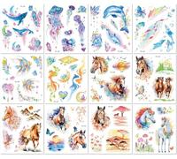 12 Feuilles Tatouages Temporaires À Paillettes Imperméables, Autocollants Pour Le Visage Représentant Des Animaux Marins, Autocollants De Maquillage Oniriques