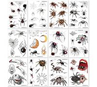 12 Feuilles Tatouages Temporaires D'Halloween Autocollants De Tatouages D'Horreur En Forme De Toile D'Araignée Autocollants Temporaires Pour Fêtes Imperméables