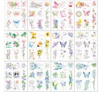 12 Feuilles Tatouages Temporaires Imperméables À Paillettes, Style Dessin Animé, Autocollants Papillon Dégradé Pour Le Visage