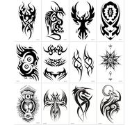12 Feuilles Tatouages Temporaires Imperméables Pour Tout L'Avant-Bras Avec Des Symboles Totémiques Et Autocollants Pour L'Avant-Bras