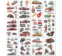 12 Feuilles Tatouages Temporaires Imperméables Sympas Et Phosphorescents Sur Le Thème Des Courses Automobiles Pour Enfants