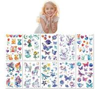12 Feuilles Tatouages Temporaires Pailletés Féeriques Papillons Et Ours Imperméables