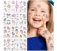 12 Feuilles Tatouages Temporaires Pailletés pour Enfants Licorne Cartoon Résistants à l'Eau Faux Autocollants Tatouages Art Corporel Amusant pour Filles Garçons Cadeaux de Fête