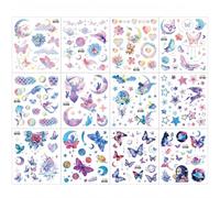 12 feuilles Tatouages Temporaires Papillons Pailletés, Autocollants Visage Lune, Impressions Imperméables Pour Scène Et Enfants