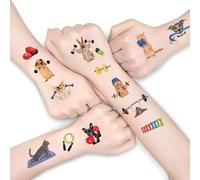 12 Feuilles Tatouages Temporaires Réalistes D'Animaux Haltérophiles Style Dessin Animé Mignon Résistants À L'Eau Pour Enfants