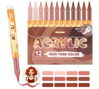 12 Feutre Acrylique Brush Marker - Set de 12 Marqueurs de Peinture Acrylique Skin Tone Color Series , Pointe Brush 0.5~5MM Pinceau pour Peinture sur Coloriage Adulte, Verre, Bois, et Autres Surfaces
