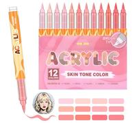 12 Feutre Acrylique Brush Marker - Set de 12 Marqueurs de Peinture Acrylique Skin Tone Color Series , Pointe Brush 0.5~5MM Pinceau pour Peinture sur Coloriage Adulte, Verre, Bois, et Autres Surfaces