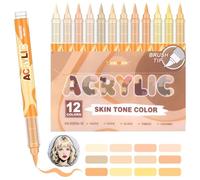 12 Feutre Acrylique Brush Marker - Set de 12 Marqueurs de Peinture Acrylique Skin Tone Color Series , Pointe Brush 0.5~5MM Pinceau pour Peinture sur Coloriage Adulte, Verre, Bois, et Autres Surfaces