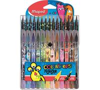 Maped - Combo Pack Monster Color'Peps - 15 Crayons de Couleurs Vives + 12 Feutres Lavables et Résistants au séchage - Pointe moyenne bloquée - Pochette plastique Refermable 984718