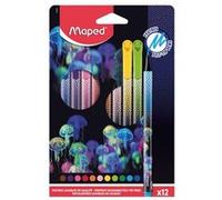 Maped - Feutres Deepsea Paradise - Écriture et Coloriage - Encre Lavable - Pointe Medium - Forme Triangulaire Ergonomique - Boite de 12 Feutres Longue Durée