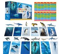 12 Figurines d'animaux Marins en Plastique avec 12 Cartes d'introduction, Cartes d'apprentissage de Reconnaissance des Animaux Marins, Figurines d'animaux sous-Marins réalistes pour Enfants, Classe