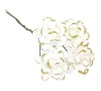 12 fleurs blanches papier pailleté 9x2.5cm or - hobi fl682or Jaune G