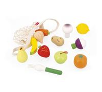 Janod - Filet de 12 Fruits et Légumes - Sac en Toile - Jouet d’Imitation Panier de Courses - Idéal complément Cuisine Enfant et Dinette - Dès 3 Ans, J06639