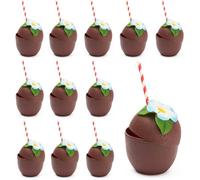 12 Gobelets Noix de Coco 470 ml - Plastique Réutilisable avec Fleurs et Pailles - Verres Cocktail Tiki pour Fête Hawaï CASSETTE VHS