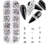 12 Grids 3D Nail Bijoux Luxe Art Studs Brillant Diamant Cristal Pierres Précieuses pour Ongles Décors Anneaux Boucles d'oreilles